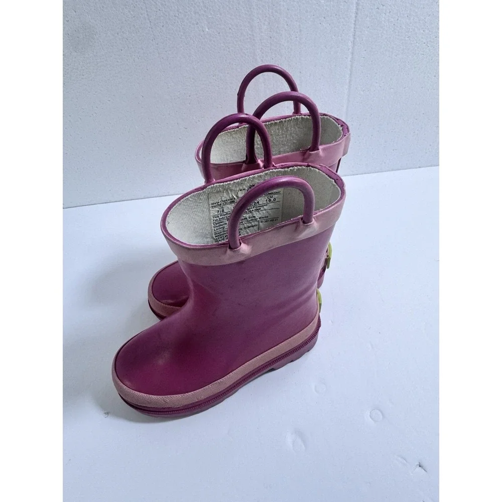 Western Chief Girls Pink Rain Boots Size 7/8 Waterproof PVC Pull On Puddle Shoes